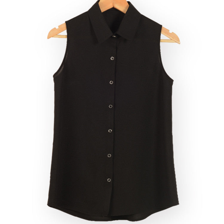 fashion work wear office tops turn down sleeveless women chiffon shirt slim shirts colors