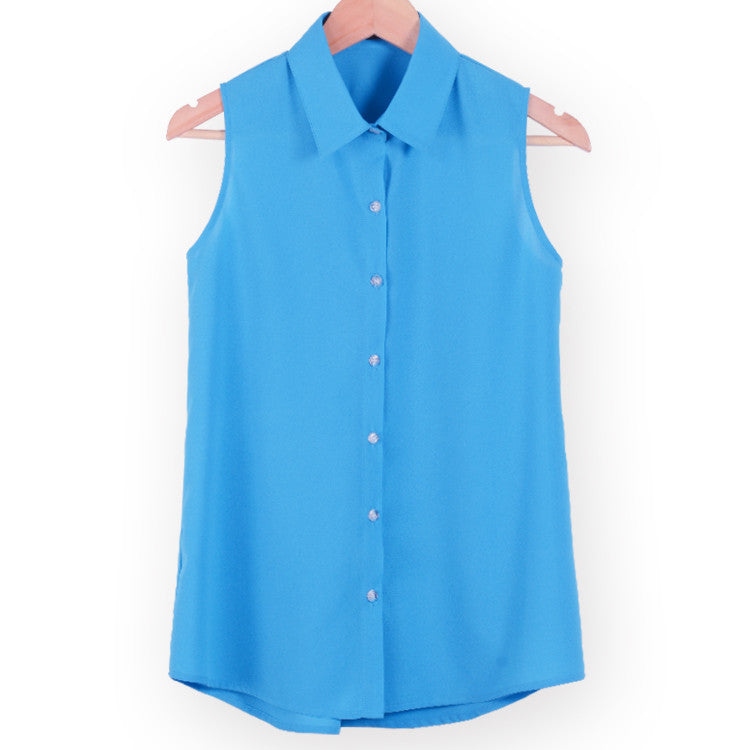 fashion work wear office tops turn down sleeveless women chiffon shirt slim shirts colors