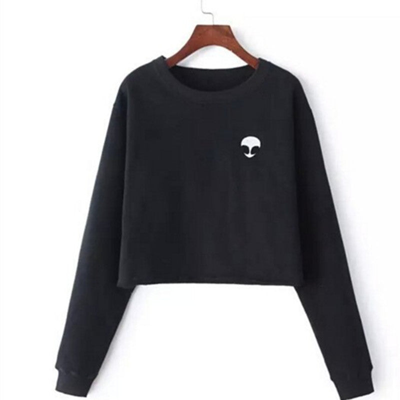 ET Aliens Printing Hoodies Sweatshirts harajuku Crew neck Sweats Women Clothing Feminina Loose Short Fleece Jumper Sweats Warm - CelebritystyleFashion.com.au online clothing shop australia
