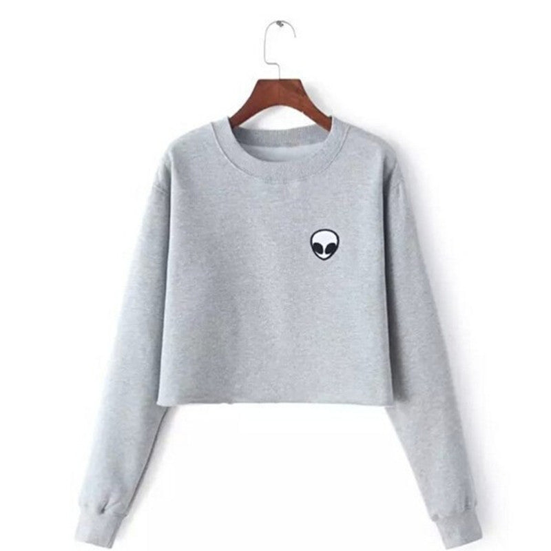 ET Aliens Printing Hoodies Sweatshirts harajuku Crew neck Sweats Women Clothing Feminina Loose Short Fleece Jumper Sweats Warm - CelebritystyleFashion.com.au online clothing shop australia