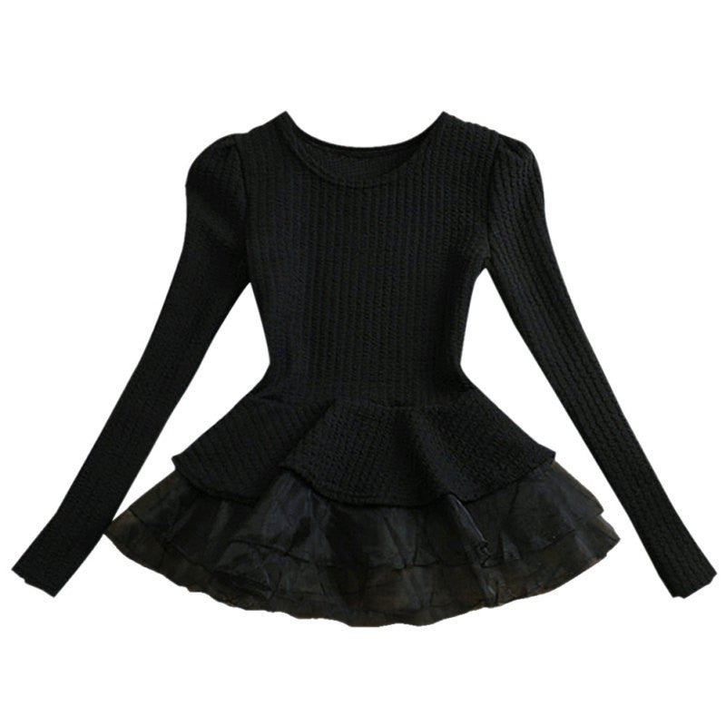 Online discount shop Australia - Fashion Women Crew Neck Cotton Peplum Tops Shirt Long Sleeve Blouse