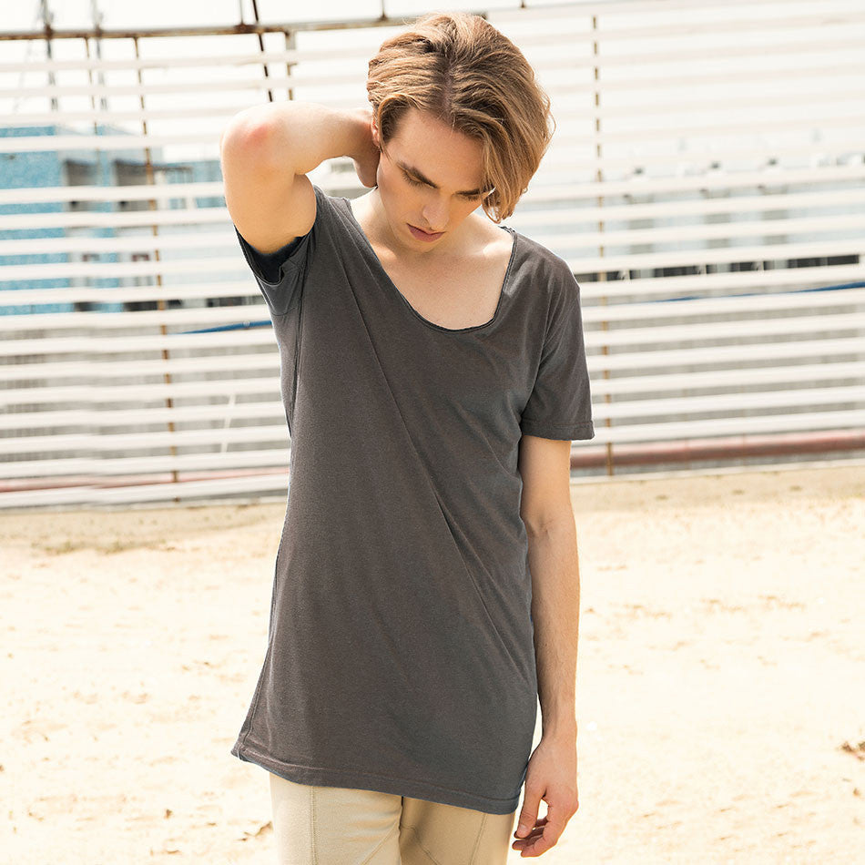 Online discount shop Australia - Longline T Shirts V Neck T Shirts For Men White T Shirt Basic Tee Shirts Long Line Top Short Sleeve Casual Plain Solid Hip Hop