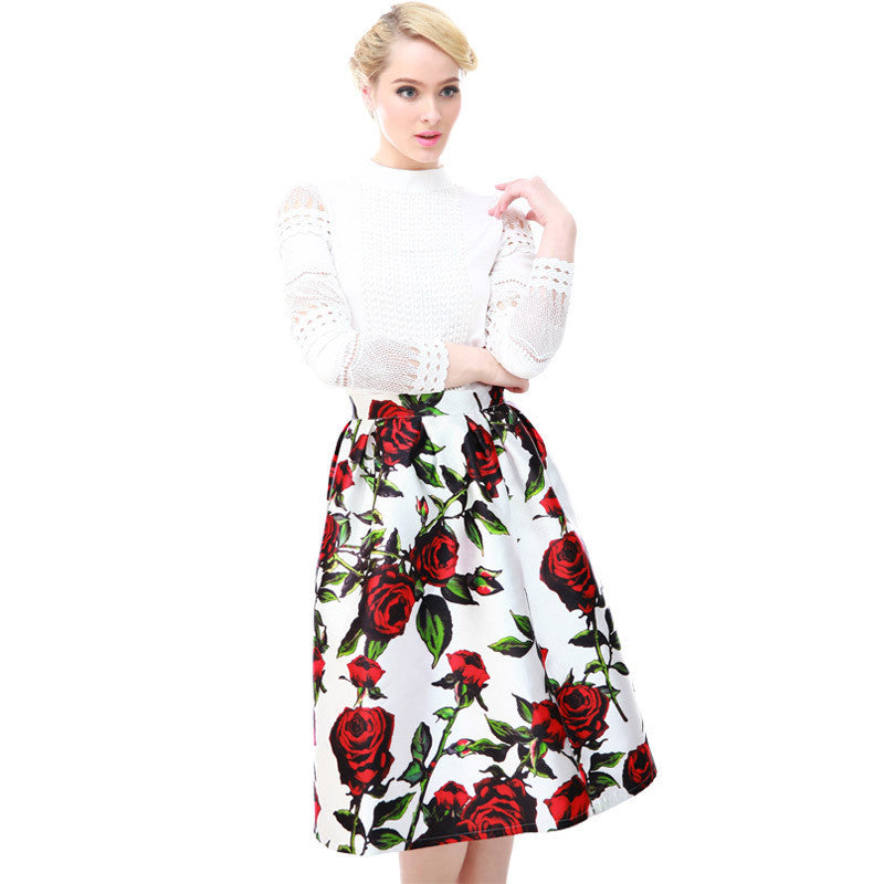 Online discount shop Australia - High Quality Women Skirt New Fashion Yellow Lemon Print Ball Gown Pleated High Waist Midi Skirt Women Saia S-XL