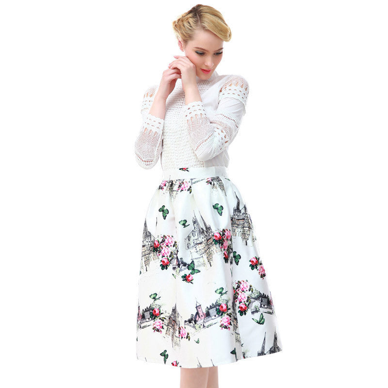 Online discount shop Australia - High Quality Women Skirt New Fashion Yellow Lemon Print Ball Gown Pleated High Waist Midi Skirt Women Saia S-XL