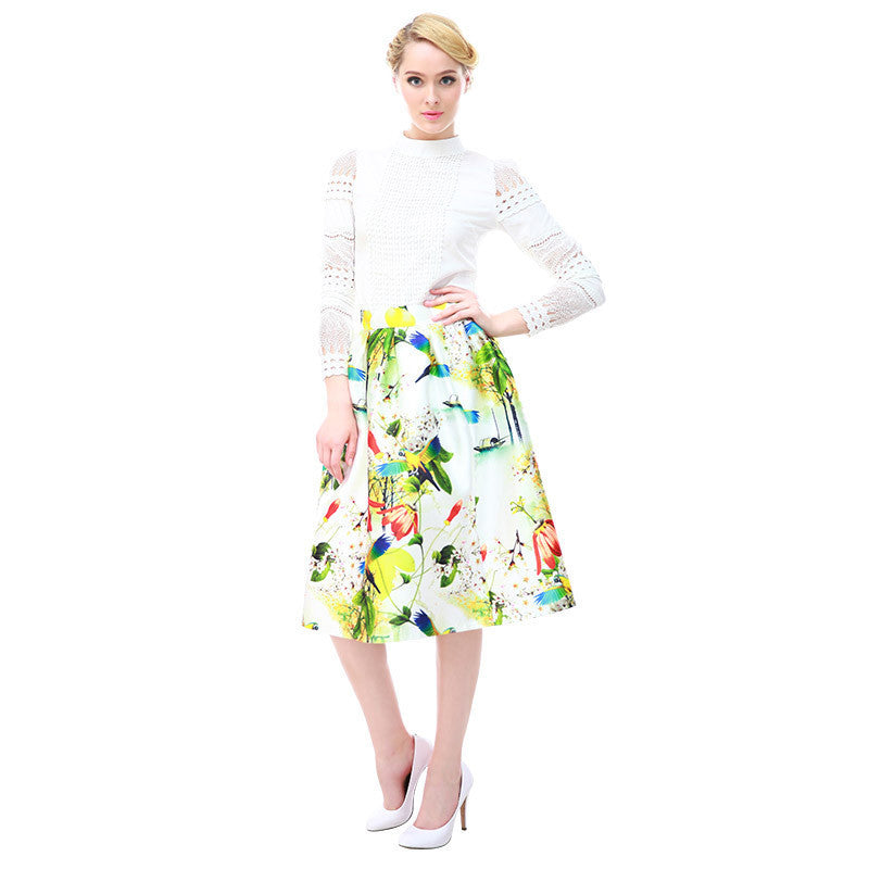 Online discount shop Australia - High Quality Women Skirt New Fashion Yellow Lemon Print Ball Gown Pleated High Waist Midi Skirt Women Saia S-XL
