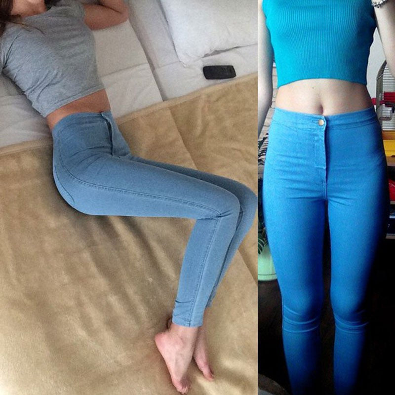 Online discount shop Australia - Fashion high waist Women jeans Stretch Skinny jeans Female high quality slim Pencil pants black Denim Ladies pants C0455