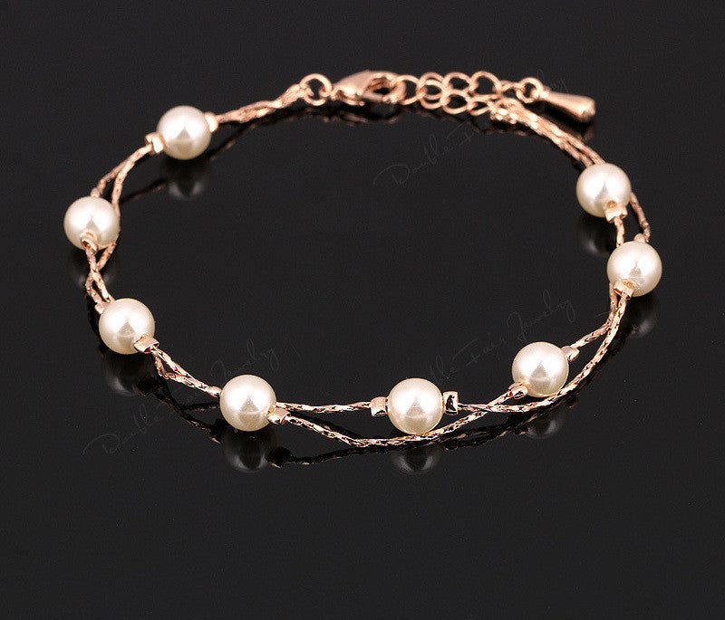 Double Fair Charm Bracelets & Bangles Platinum/Rose Gold Plated Fashion Simulated Pearl Beads Wedding Jewelry For Women DFH169 - CelebritystyleFashion.com.au online clothing shop australia