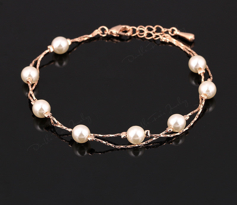 Double Fair Charm Bracelets & Bangles Platinum/Rose Gold Plated Fashion Simulated Pearl Beads Wedding Jewelry For Women DFH169 - CelebritystyleFashion.com.au online clothing shop australia