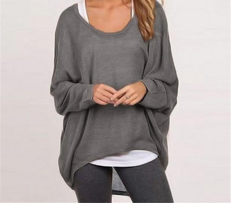Women Blouse Fashion Long Sleeve Casual Loose Solid Color Black Gray Shirt Plus Size Tops