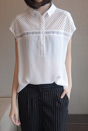 Plus Size Tops And Blouses Tops Short Sleeve Hollow Out Clothing White Shirts