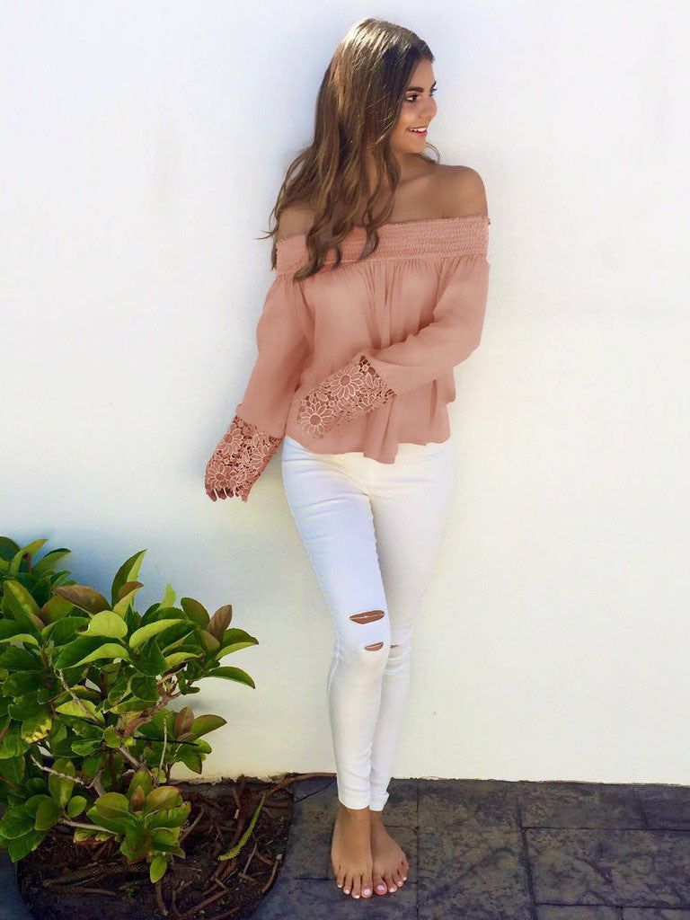 Off Shoulder Ladies Slash Neck T Shirt Plus Size Patchwork Slim T-shirt Female Clothing Tops