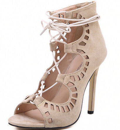 Online discount shop Australia - Fashion Women Pumps Women Shoes Sandals Lace up High Heels Cut Outs Shoes Open Toe Sapato Femininos Plus size 43