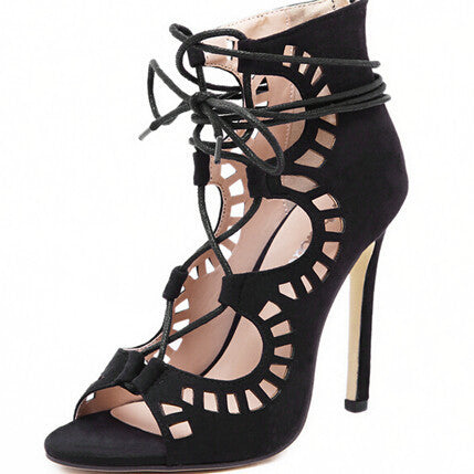Online discount shop Australia - Fashion Women Pumps Women Shoes Sandals Lace up High Heels Cut Outs Shoes Open Toe Sapato Femininos Plus size 43