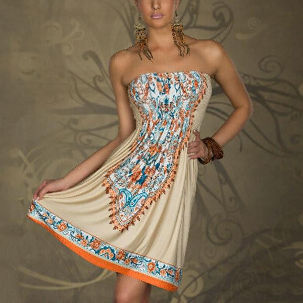 Women Mini Dress Casual Floral Bandeau Beach Summer Boho Maxi Sundress