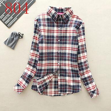 Women's Shirt Ladies Female Casual Cotton Lapel Long-Sleeve Plaid Shirt Women Slim Outerwear Blouse Tops