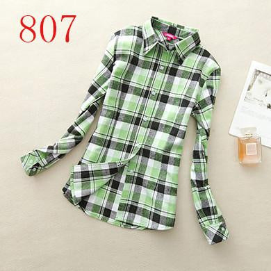 Women's Shirt Ladies Female Casual Cotton Lapel Long-Sleeve Plaid Shirt Women Slim Outerwear Blouse Tops