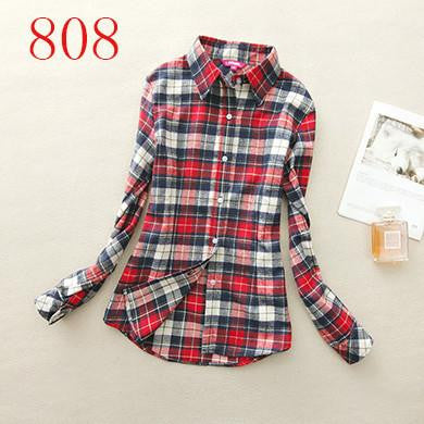 Women's Shirt Ladies Female Casual Cotton Lapel Long-Sleeve Plaid Shirt Women Slim Outerwear Blouse Tops
