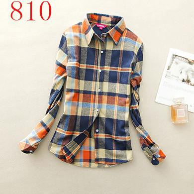 Women's Shirt Ladies Female Casual Cotton Lapel Long-Sleeve Plaid Shirt Women Slim Outerwear Blouse Tops