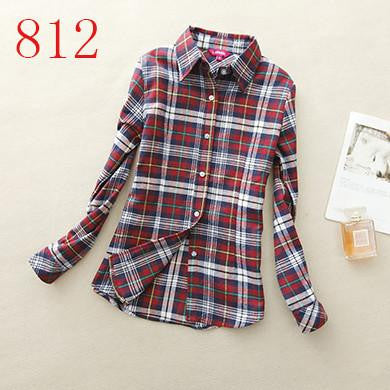Women's Shirt Ladies Female Casual Cotton Lapel Long-Sleeve Plaid Shirt Women Slim Outerwear Blouse Tops