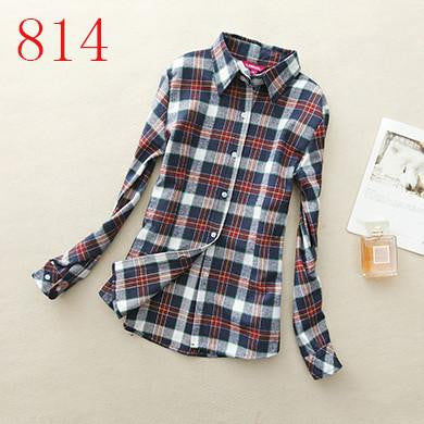 Women's Shirt Ladies Female Casual Cotton Lapel Long-Sleeve Plaid Shirt Women Slim Outerwear Blouse Tops