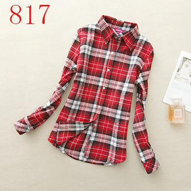 Women's Shirt Ladies Female Casual Cotton Lapel Long-Sleeve Plaid Shirt Women Slim Outerwear Blouse Tops