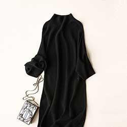 Winter Wool Dress Sweater Women Stand Collar Knit Dresses Korean Style Dresses Three Quarter Sleeves Mid Calf Dresses