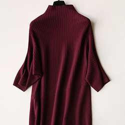 Winter Wool Dress Sweater Women Stand Collar Knit Dresses Korean Style Dresses Three Quarter Sleeves Mid Calf Dresses