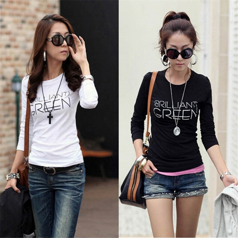 Online discount shop Australia - Korean  harajuku t shirt women Crew Neck Polyester slim tshirts Long Sleeve Bottoming Shirt Tops Tees Clothing Plus size