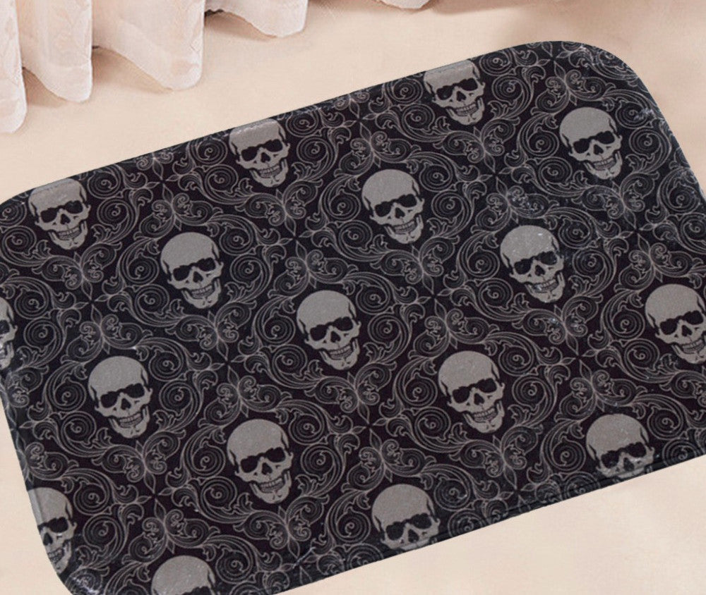 Door Floor Carpets Coral Fleece Skull Printed Pattern Floor Mat Carpet Anti-Slip Mats Home Living Room 40*60cm 1 PCS/Lot