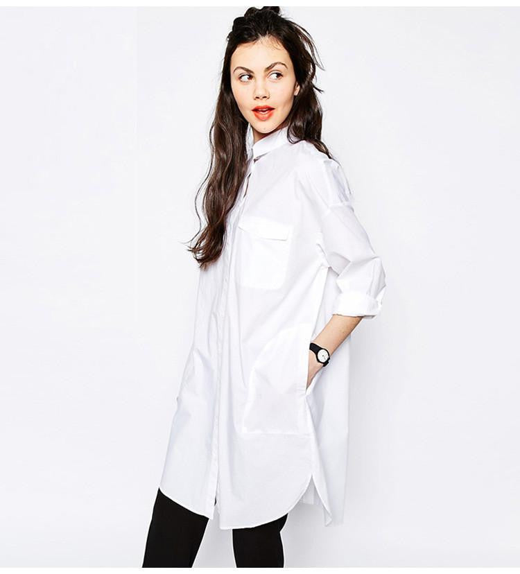 Women's Blouses Shirt Women Long Sleeve Pocket Tops Ladies Boyfriend Style Fashion Clothing White Female Clothes Big