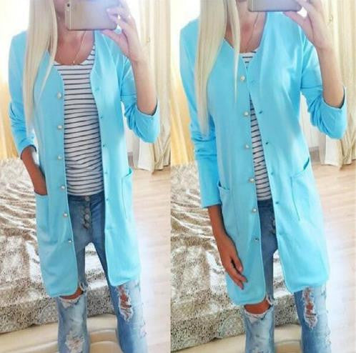 Online discount shop Australia - Fashion Women cute candy color long trench coat two pockets coat ladies loose casual outwear single-breasted trenchcoat