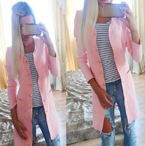 Online discount shop Australia - Fashion Women cute candy color long trench coat two pockets coat ladies loose casual outwear single-breasted trenchcoat