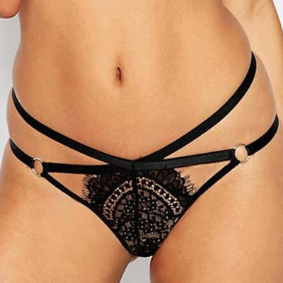 Women Cross Straps Underwear Soft Panties Black Lace Trim Bralette Adjustable Bra Sets