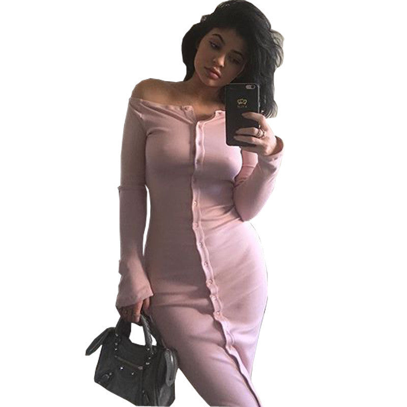 Online discount shop Australia - Fashion Long Sleeve Off Shoulder Slash Neck Sexy Club Women Dress Slim Bodycon Knitted clothing midi Party Night Dresses