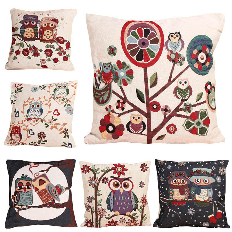 Online discount shop Australia - Cotton Linen Owl Bird Animal Plant Tree Throw Pillow Case Home Living Room Pillows Cushion Pillowcase Pillow Cover Sham