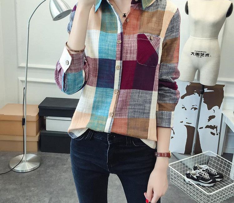 Online discount shop Australia - Ladies Female Casual Cotton Long Sleeve Plaid Shirt Women Slim Outerwear Blouse Tops