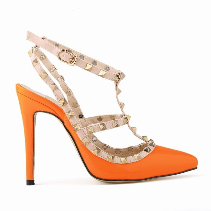 Women fashion sexy personality hollow rivets stitching fine with high-heeled shoes Wedding 302-5PA