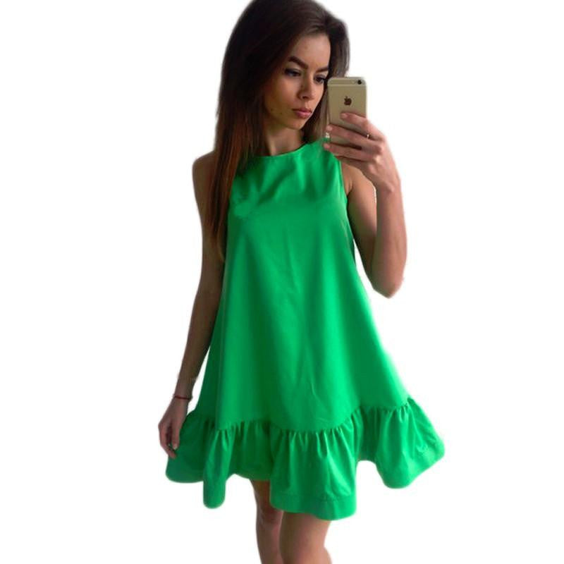 Summer Women Fashion Mini Dress Sleeveless A line Sleeveless Ruffles Party Dress Robe Longue Femme LJ4534S