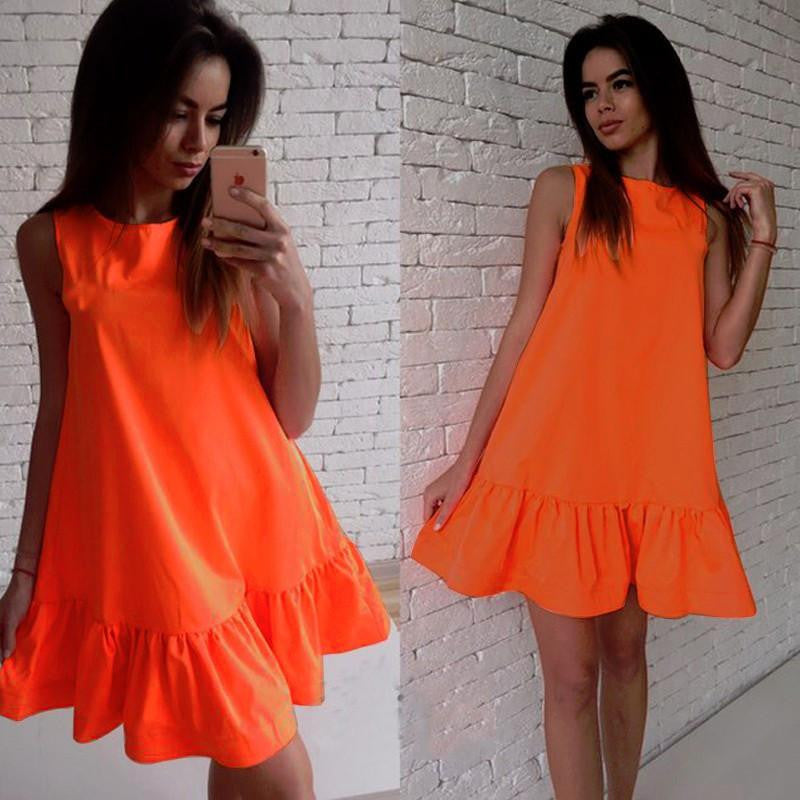 Summer Women Fashion Mini Dress Sleeveless A line Sleeveless Ruffles Party Dress Robe Longue Femme LJ4534S