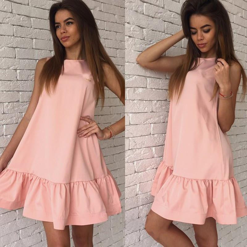 Summer Women Fashion Mini Dress Sleeveless A line Sleeveless Ruffles Party Dress Robe Longue Femme LJ4534S