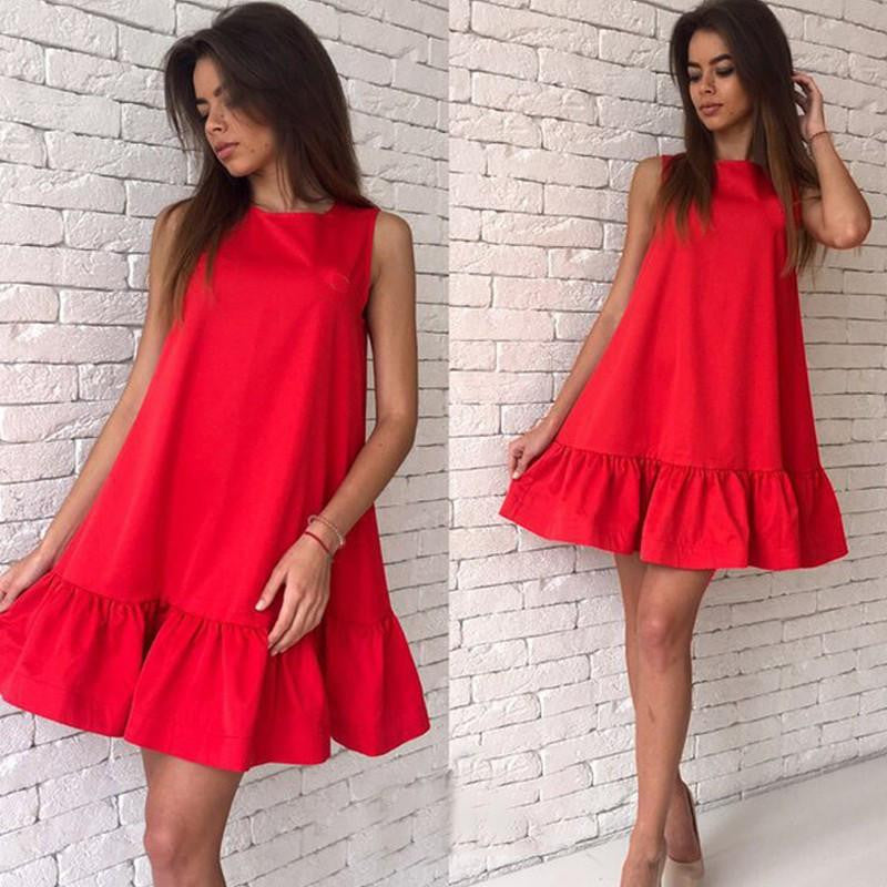 Summer Women Fashion Mini Dress Sleeveless A line Sleeveless Ruffles Party Dress Robe Longue Femme LJ4534S