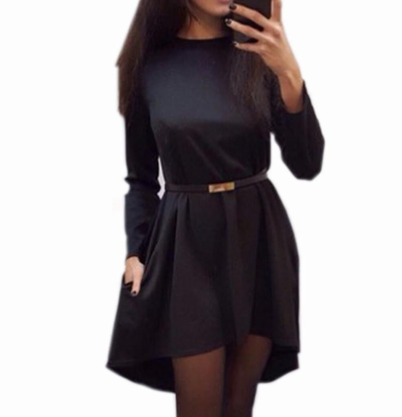 women casual solid dress popular long sleeve O-neck loose dress without belt