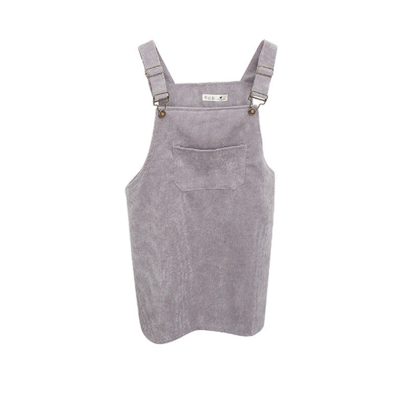 Online discount shop Australia - Korean Style College Wind Restoring Ancient Ways Corduroy Suspenders Big Pocket Straight Vest Dress