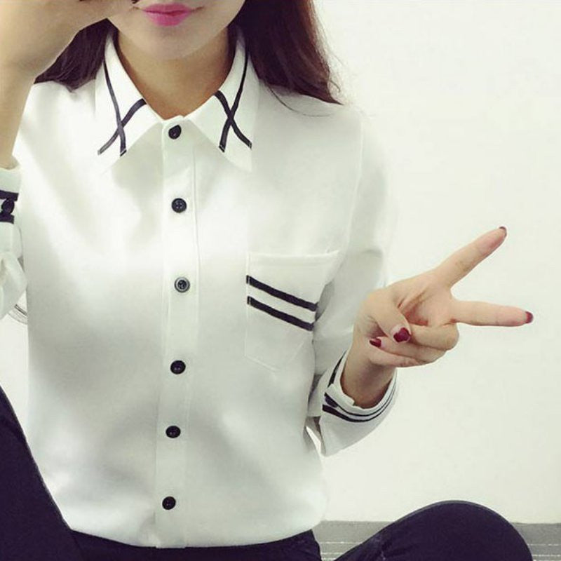Online discount shop Australia - Ladies OL Elegant Women Korean Style Long Sleeve Sequin Chiffon Ladies Office Shirt White Blue Tops Formal
