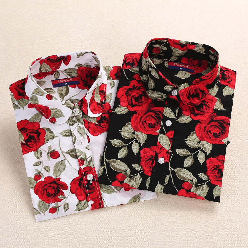 Online discount shop Australia - Floral Blouses Women Cotton Shirt Fashion Ladies Tops Female Plus Size Women Clothing Long Sleeve Blouse