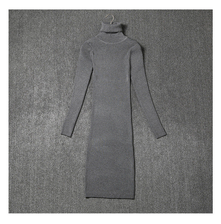 Women Sweater Dresses Black Gray Autumn And Winter Long Sleeve Turtleneck Knitted Knitting Dress