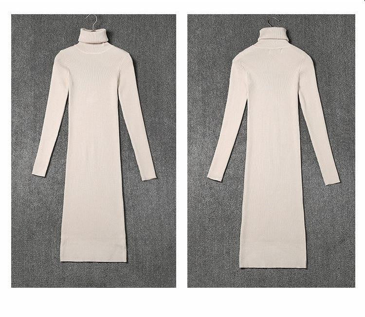 Women Sweater Dresses Black Gray Autumn And Winter Long Sleeve Turtleneck Knitted Knitting Dress