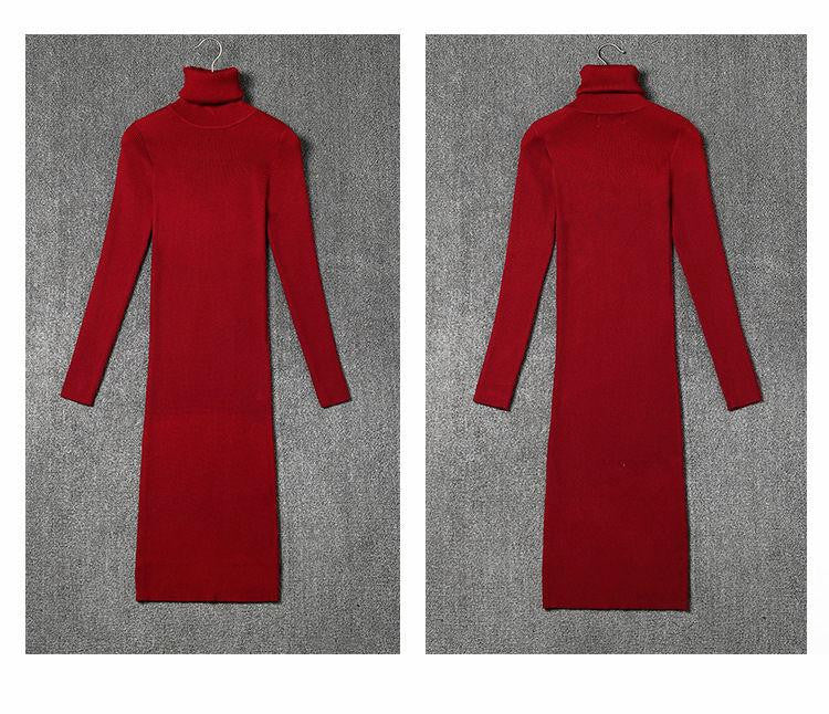 Women Sweater Dresses Black Gray Autumn And Winter Long Sleeve Turtleneck Knitted Knitting Dress