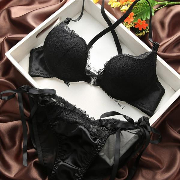Elegant Women Push Up Bra Set Lingerie Front Buckle Bra Front Closure U Shape Outfits