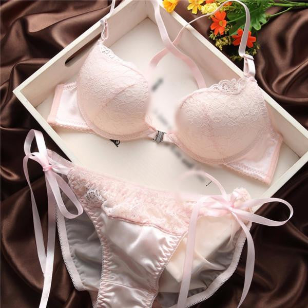 Elegant Women Push Up Bra Set Lingerie Front Buckle Bra Front Closure U Shape Outfits